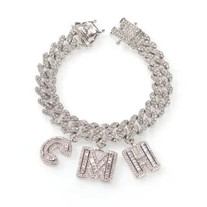 Alloy Copper Rhinestone Letter Pendant Necklace Unisex Iced Out Cuban Link Chain Hip Hop Trendy Neck Jewelry Gift