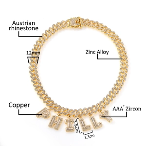 Golden Cuban chain necklace with PHILLY rhinestone letter pendants and 12mm width