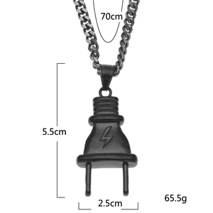 Heren punk hip-hop roestvrijstalen ketting met stekker hanger en 70cm cubaanse ketting