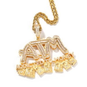 Hip hop ATM money pendant necklace with gold plated rope chain and sparkling zircon stones