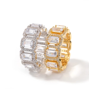 Hip hop style hollow rectangular zircon rings in gold and silver plating
