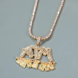 Hip Hop ATM Addicted To Money Pendant Necklace Iced Out Zirconia Copper Jewelry For Men Women Streetwear Gold Silver Plated