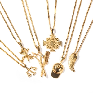 Ensemble de 6 colliers en acier inoxydable doré avec pendentifs croix et plume