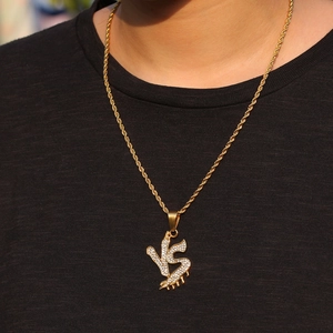 Cadena de cuerda de oro hip hop con colgante de letra VS incrustado en circonitas