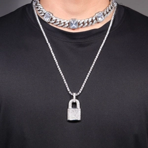 Hip Hop Iced Out Padlock Pendant Necklace Copper Zirconia Inlaid Rope Chain For Men Women Streetwear Fashion Jewelry Gift