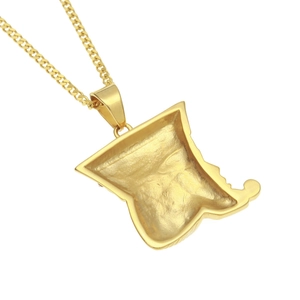 Detailed macro view of the Minnesota state map pendant in gold plated titanium steel