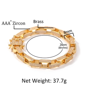 8mm vergoldetes Iced Out Panzerarmband aus Messing mit AAA+ Zirkonia für Herren