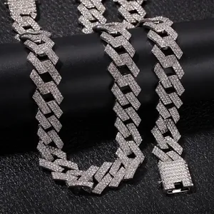Men Hip Hop Alloy Cuban Link Necklace Bracelet Iced Out Triple Row Zirconia Pave Streetwear Rap Performance Jewelry Chain