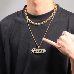 Hip-Hop-Schmuckset mit eisgekühlter Box-Kette und Freezy-Buchstabenanhänger für Herren