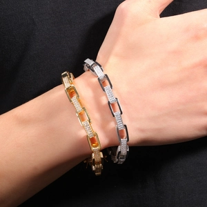 Hip-Hop-Armband 8mm Gold und Silber mit funkelnden Zirkonia-Steinen im rechteckigen Gliederketten