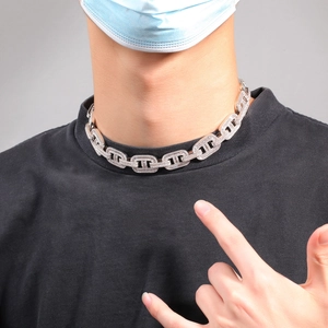 Close-up of 15mm cuban link necklace with micro-pave zircons for hip-hop style