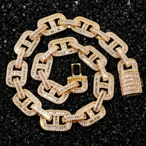 Hip Hop Mariner Chain Necklace Copper Zirconia Iced Out Bling Jewelry For Men Women Fashion Streetwear Gold Silver