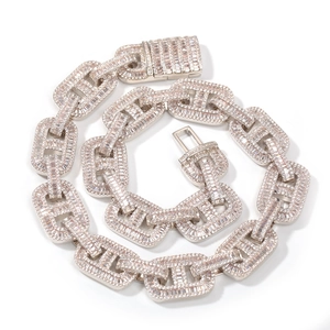 Iced out 15mm coffee bean cuban chain necklace with micro-paved cubic zirconia