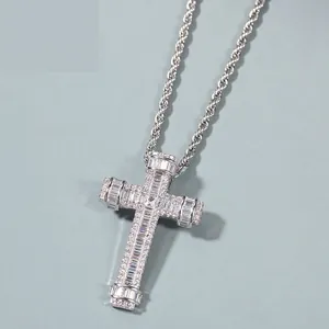 Iced Out Σταυρός Μενταγιόν Κολιέ Άνδρες Hip Hop Χάλκινο Ζιρκόνια Μενταγιόν Ανοξείδωτο Ατσάλι Αλυσίδα Σχοινί Κοσμήματα
