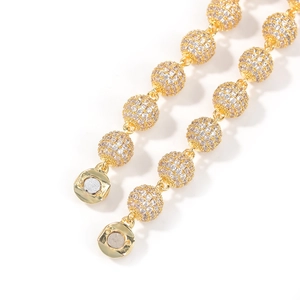 Hip hop gold bead chain necklace with pavé white zircon and magnetic clasp closure