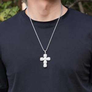 Vintage Hip-Hop Kreuzanhänger Halskette mit Zirkonia und Seilkette in Silber für Unisex
