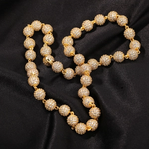 Hip hop beaded necklace with gold plated balls encrusted in sparkling zircons