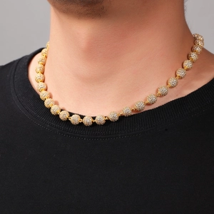 Iced out gold bead chain necklace with sparkling cubic zirconia in hip hop street style