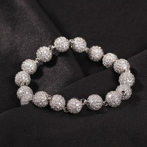 Detailed macro view of hip hop bracelet with 18 full micro-pave cubic zirconia beads
