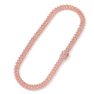Herren 12mm Roségold Kuba-Kette mit funkelnden rosa Zirkonia für Hip-Hop-Style