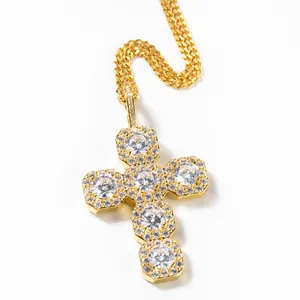 Hip Hop Kreuz Anhänger Halskette Zirkon Messing Anhänger Edelstahl Panzerkette Seilkette Für Damen Herren Streetwear Modeschmuck Zubehör