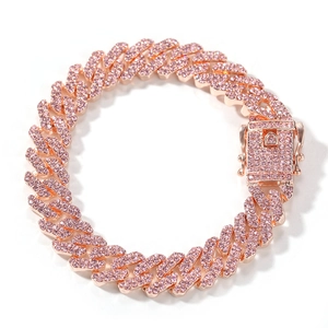 12mm Roségoldene Panzerkette für Herren mit rosa Kristallen im Hip-Hop-Stil gestaltet