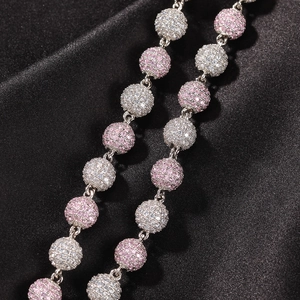 Hip hop micro-paved spherical bead bracelet with pink and white cubic zirconia stones