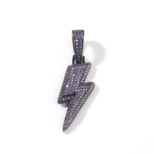 Hip hop lightning pendant with purple cubic zirconia and black plated metal finish