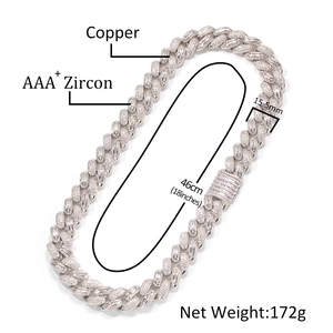 Herren Hip-Hop Panzerkette mit AAA-Zirkonia Steinen und 15,5 mm Breite in Silber-Optik