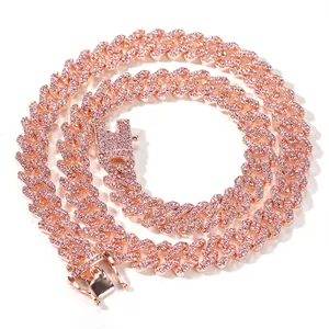 Luxus Herren Iced Out Panzerkette Halskette Roségold Vergoldete Legierung Rosa Zirkonia Hip Hop Streetwear Schmuck