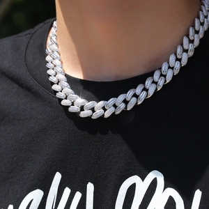 Hip-Hop Silberne kubanische Gliederkette mit quadratischen und runden Zirkonia für Herren