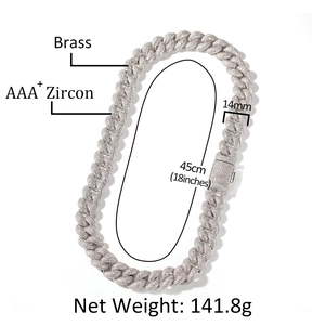 14mm schwere kubanische Gliederkette aus Messing mit AAA+ Zirkon Steinen für Herren Hip Hop