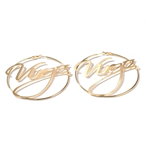 Golden Virgo zodiac sign hoop earrings for women in minimalist hip hop jewelry style