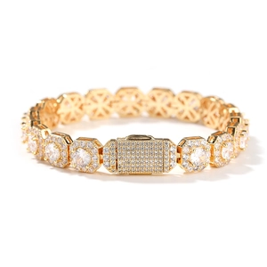Bracciale hip hop 9mm con zirconi quadrati e finitura dorata ghiacciata per uomo e donna