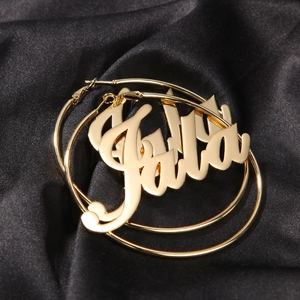 Chic personalized gold hoop earrings with custom Jala nameplate for a hip-hop style look