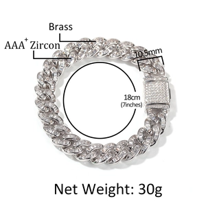 Hip Hop 10,5 mm Messing-Panzerarmband für Herren mit AAA+ Zirkonia-Steinen