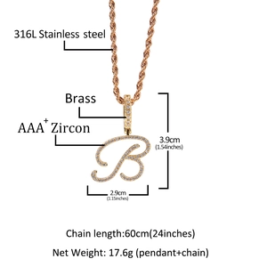 Hip-Hop Goldener Buchstabe B Anhänger Kette mit AAA Zirkonia Steinen und 316L Edelstahl