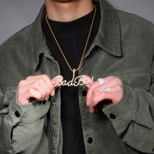 Hip-Hop Goldkette mit BadBoy Anhänger und eisigen Dollarzeichen-Ringen für Herren