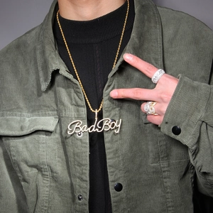 Hip-Hop Goldkette mit vereistem Bad Boy Anhänger und luxuriösem Herren-Ring-Set