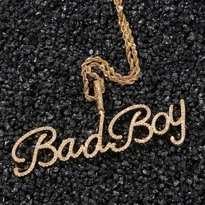 Hip Hop Edelstahl Kupfer Benutzerdefinierte Buchstaben Anhänger Halskette Iced Out Zirkonia Alphabet Seilkette Für Unisex Schmuck