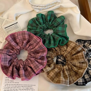 French Vintage Plaid Scrunchies Fabric Checkered Ponytail Holder Hair Tie For Women Academic Style Hair Accessories