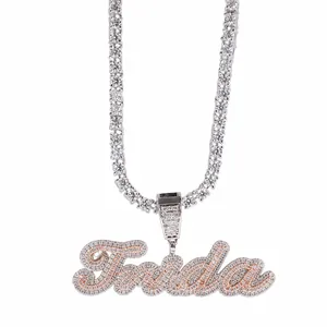 Collar de Colgante de Nombre Personalizado Cobre Circonia Iced Out Joyas de Hip Hop Para Hombres Mujeres Collar de Cuerda