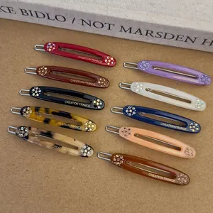Lot de 10 barrettes ovales en acétate avec strass, style français en couleurs assorties