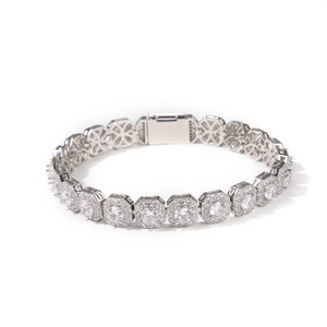 Bracciale tennis hip-hop 9mm in argento con zirconi quadrati e maglie ottagonali