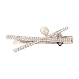 Barrette à perles argentée avec strass scintillants dans un design croisé élégant