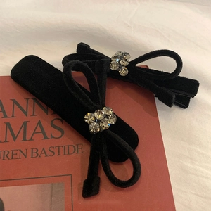French Vintage Velvet Bow Hair Clip Rhinestone Elegant Bow Knot Hairclip For Women Autumn Winter Fashion Hair Accessories