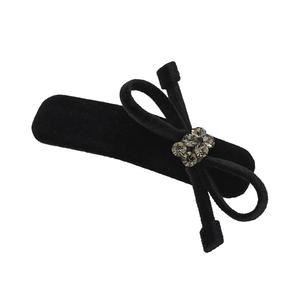 French vintage black velvet bow hair clip with luxury grey rhinestones for women