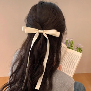 Pince à Cheveux Élégante à Nœud en Satin Avec Longs Rubans pour Femmes Couleur Unie Accessoires de Cheveux Princesse Douce