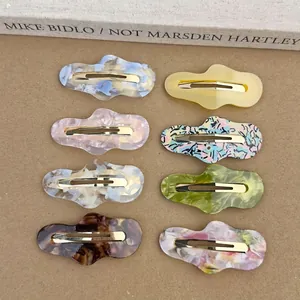 Irregular Wave Acetate Hair Clip Marble Texture Korean Style BB Clip Colorful Side Hairpin For Women Daily Hair Accessories
