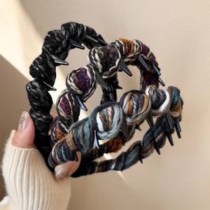 Korean Style Knitted Twisted Hair Hoop With Anti-Slip Teeth Retro Braided Fabric Hair Band Bow Flower Hair Clip Set For Women Fashion Hair Accessories